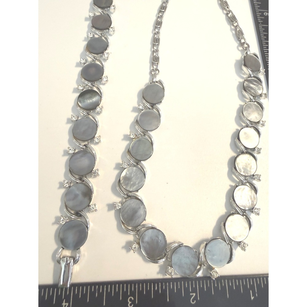 Vintage Lisner Silver Tone Gray Moonglow Rhinestone Necklace Bracelet Set Signed